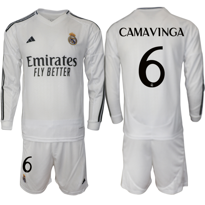 Men 2024-2025 Club Real Madrid home Long Sleeves White #6 Soccer Jersey->real madrid jersey->Soccer Club Jersey